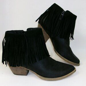 Primadonna Collection Black Suede Leather Fringed Western Booties US 8.5